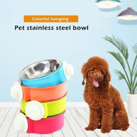 Pet Stainless Steel Bowl Hanging Cage Type Fixed Cute Dog Basin Cat Supplies Puppy Food Drinking Water Feeder Pets Accessories (Color: Pink)