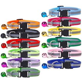 Nylon Collar Reflective With Small Bell For Dog & Cat; Dog Collar; Adjustable dog collar (Color: Black)