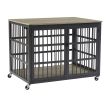 Furniture style dog crate wrought iron frame door with side openings, Grey, 38.4''W x 27.7''D x 30.2''H.