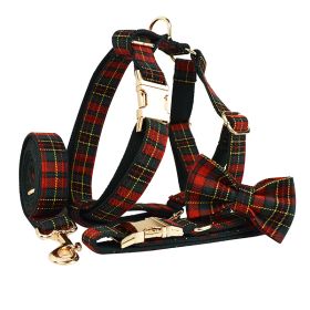 Christmas Pet Collar Plaid With Green Background Dog Rope Leash Suit (Option: Set Of Four-L)