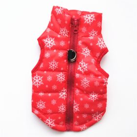 New Dog Clothes Winter Thickened Dog Cotton-padded Jacket Waistcoat Vest Down Silk Cotton Traction Buckle (Option: Christmas Red Snowflake-M)